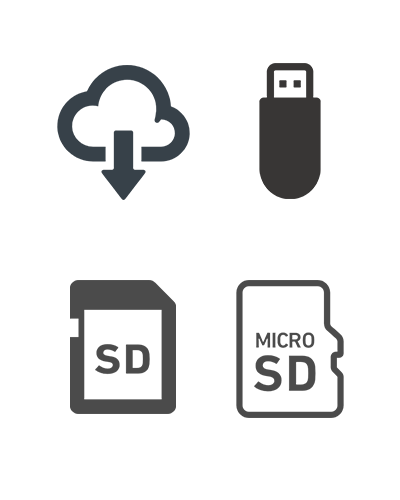 データ受領方法（USB、MicroSD、SD、ダウンロード）